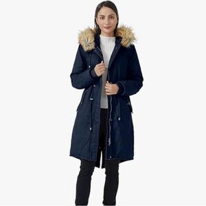 Women WEVEN Parka Outwear Hiking Coat Sherpa Lined SIZE XL Navy